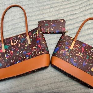 3 Piece Circus Patterned Tote and Wallet Set